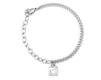 Heart Lock Chain Anklet, Stainless Steel