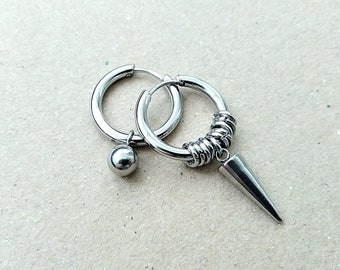 Punk Hoop Spike Earrings, Stainless Steel