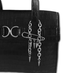 Safety Pin Bag Charm, Chain Bag Charm, Edgy Style, Stainless Steel