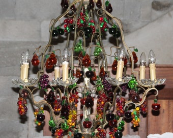 Multicolor chandelier Murano glass Grapes Apple Chandelier lighting Glass Fruits Ceiling light Yellow Green Gold Red Fruit Pear