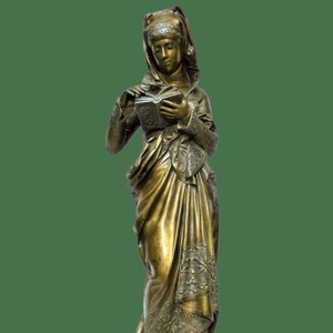 Lady bronze statue Albert Ernest Carrier Belleuse La liseuse The reader Reading woman Antique French Fine art Bronze sculpture Figurine Gift
