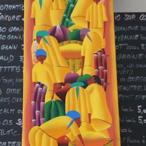 Haitian painting Naive art Yellow wall decor Yellow wall decor Haitian wall decor Haitian artwork Haitian art Original wall art