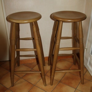 PAIR Wood Bar stool Counter height Dining room furniture Wooden bar stool Vintage bar accessories Bar home decor Minimalist design Bar DECOR