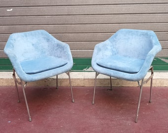 PAIR Blue armchairs Blue Vintage Chairs 70s chrome chairs 1970s Design lounge chair Blue accent chair Hallway chair Living room furniture