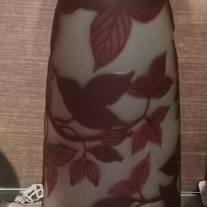 Vase Galle Art Nouveau Art Glass Vase Purple Flowers Galle vase Leaves decor by Emile Galle Flower vase Collectible art glass French art