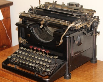 Antieke typemachine Vintage Remington standaard nr. 12 Typewriter Collectible Handmatige typemachine Hofverslaggever Zwarte koffer Bureau decor