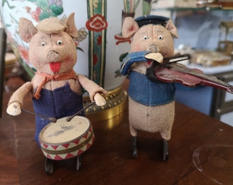 Vintage tysk grisautomat, musiker leksaksfigur, 1930-talet