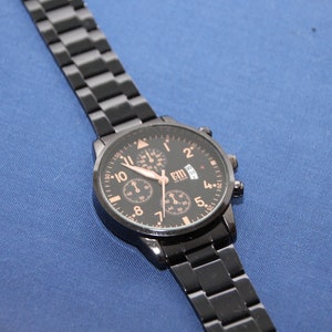 Vintage Black wrist watch Black metal men watch Elie Migeer Gift for him Men accessories