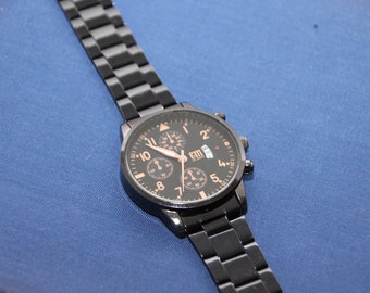 Black metal wrist men watch Elie Migeer Gift for him Men accessories