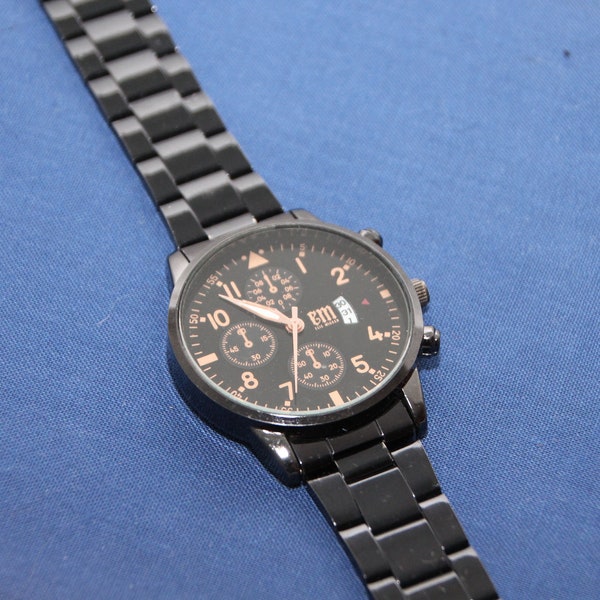 Vintage Black wrist watch Black metal men watch Elie Migeer Gift for him Men accessories