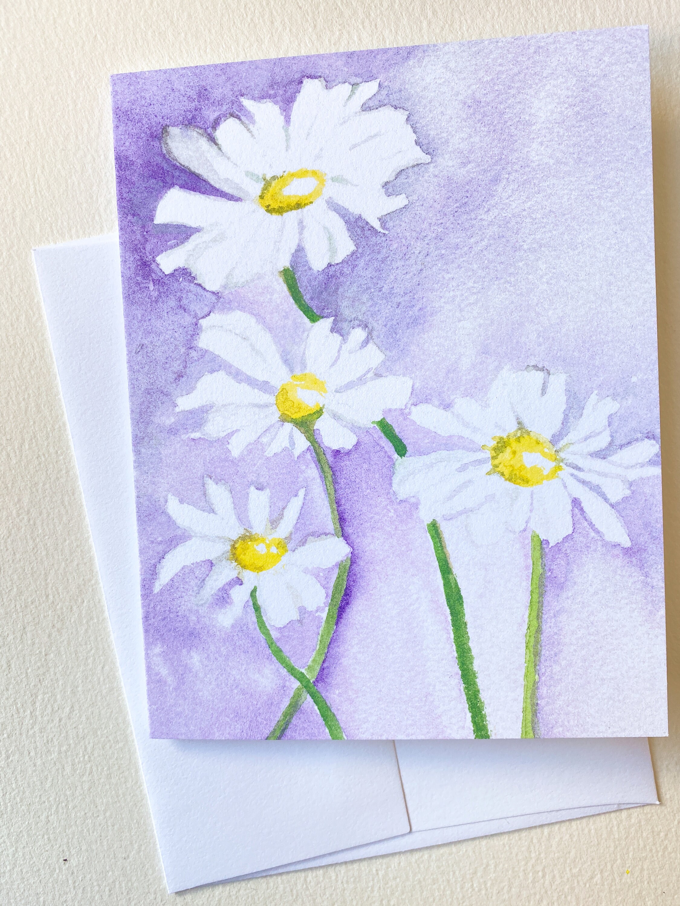 Floral Daisy Note Card Set Watercolor Flowers Holiday Gift Folded