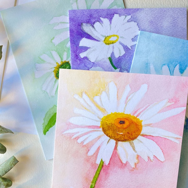 Floral Daisy Note Card Set | Watercolor Flowers | Mothers Day | Folded Stationery | 8 or 4 Folded Notecards and Envelopes | Printed in USA