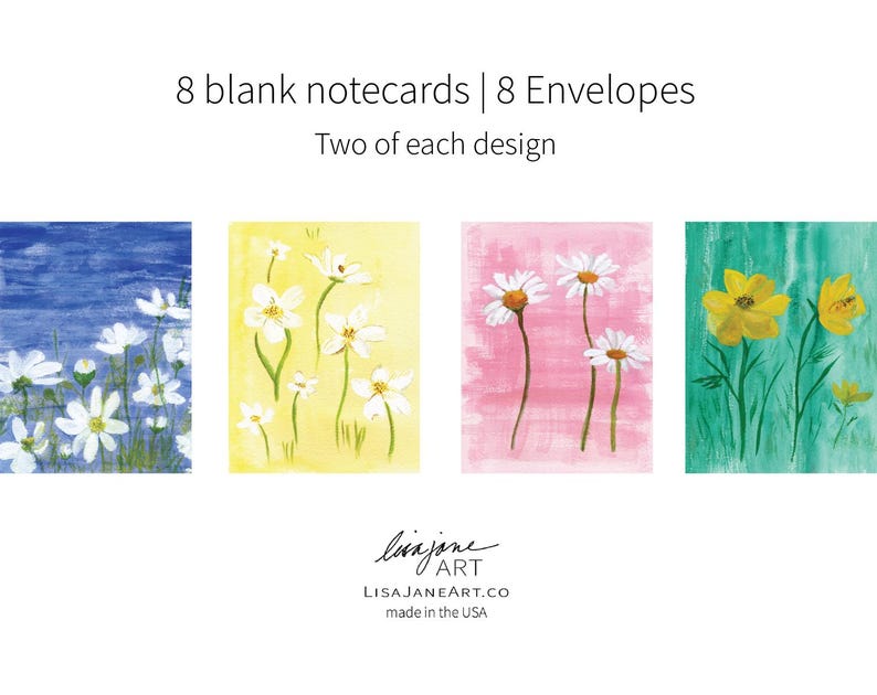 Floral Blank Note Cards | Folded Stationery | Modern Flowers on ...