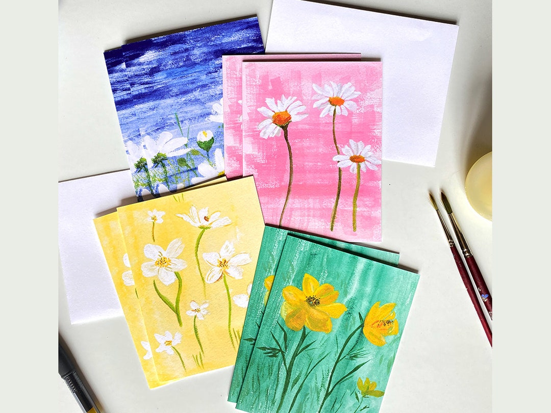 Floral Blank Note Cards | Folded Stationery | Modern Flowers on ...