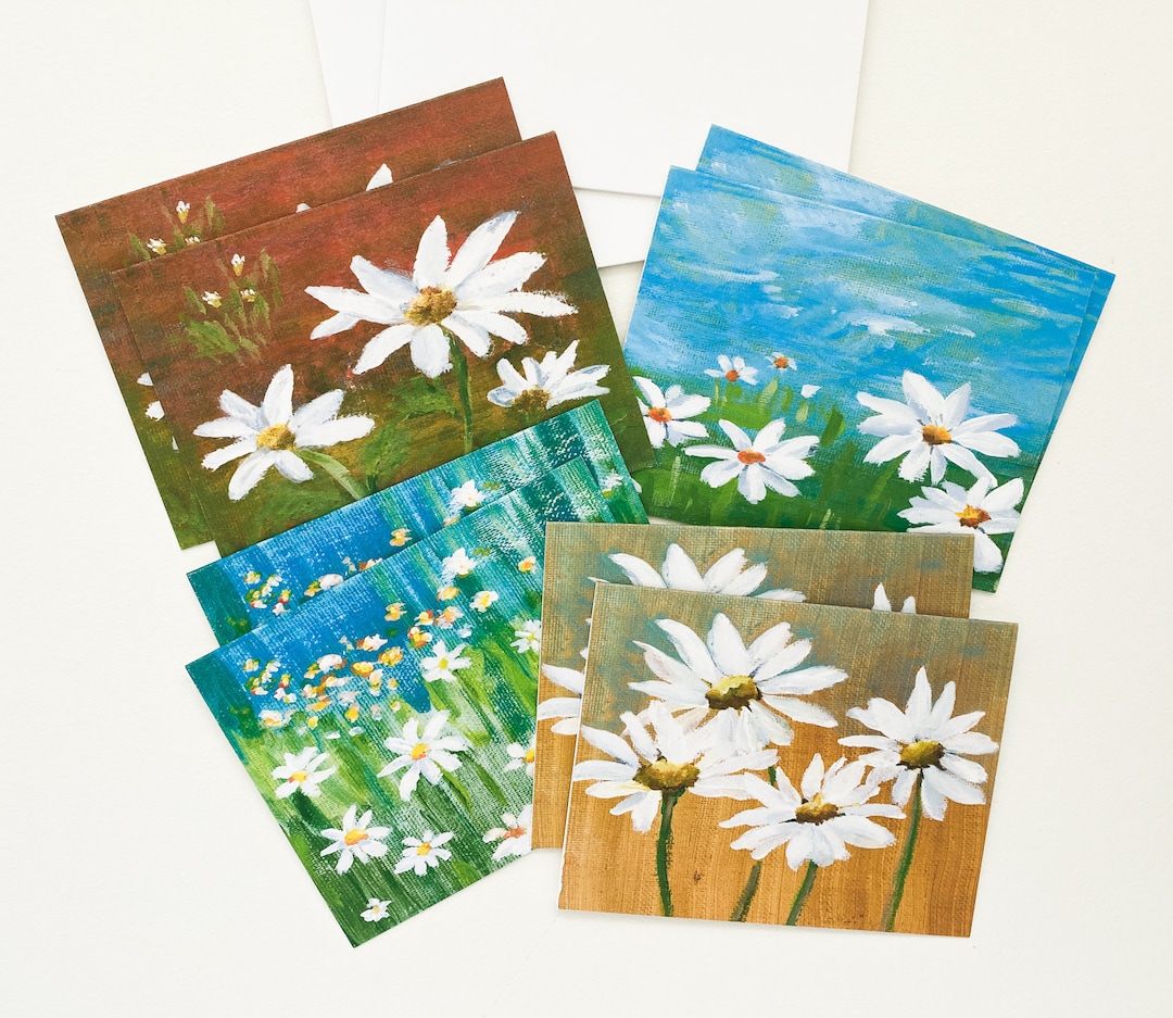 Acrylic Daisy Note Card Set | Folded Floral Stationery | Set of 8 or 4 ...