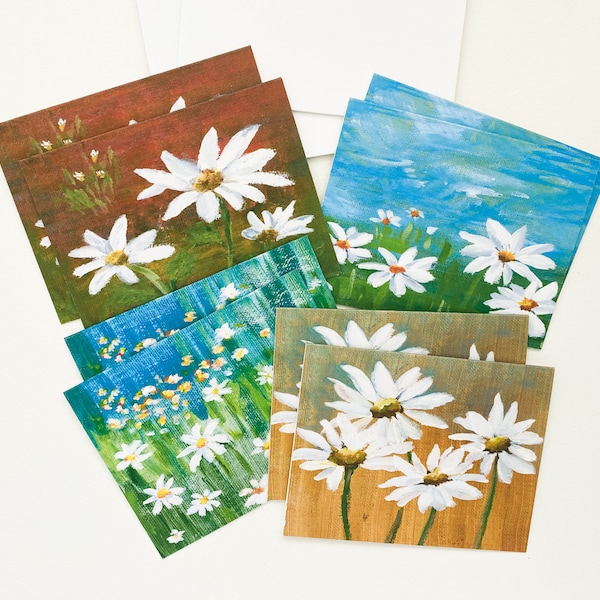 Daisy Note Cards | Folded Stationery | Acrylic Floral Notecards | Set of 8 or 4 Notecards | Mothers Day | Gift Under 20 | Made in USA