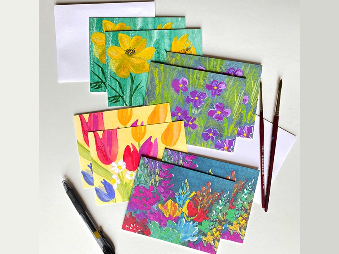 Floral Folded Blank Note Cards | Folded Stationery | Vibrant Painted ...