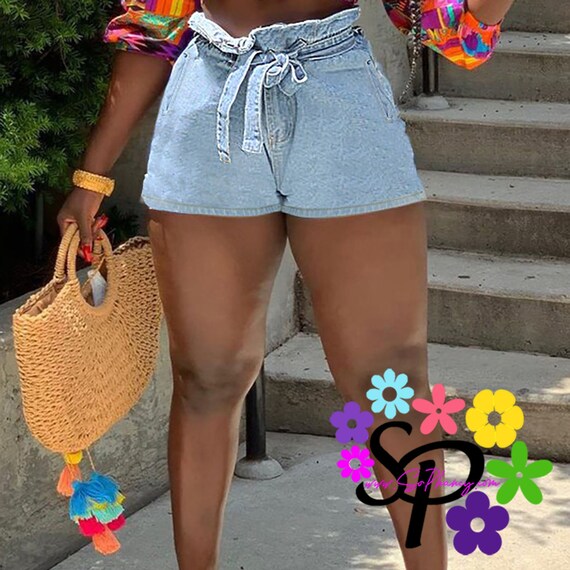 Tie up sale denim shorts