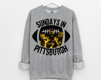 Sundays are better in Pittsburgh- Steelers partial transparent football with players- #14 Pickens, #8 Pickett, #90 Watt- digital print - PNG