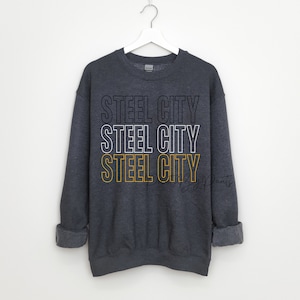 Digital Print- Pittsburgh- STEEL CITY - football black, gold, and white PNG