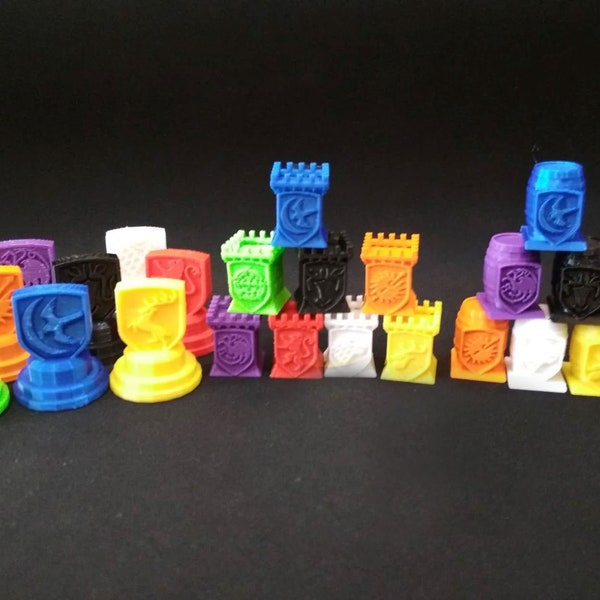 3D printed Markers compatible with most medieval games different colors and crests
