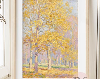 Herbstwald Landschaft Kunstdruck: Sanfte Töne Herbst Jahreszeit Bäume Naturgemälde (Digitaler Download)