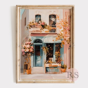 Fall Autumn Coffee Shop French Cafe Painting Art Print | Vintage Cozy Fall Coffee Shop Trendy Fall Poster Printable Art JPG Digital Download
