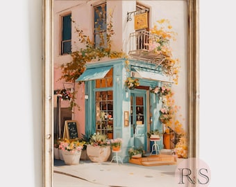 Cozy Fall Autumn Coffee Shop Art Print: Vintage French Cafe Painting (Digital Download)