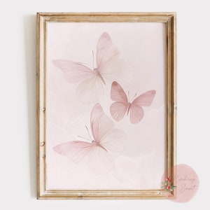 Roze vlinders coquette kamer schilderij kunstafdruk | Pastelroze vlinder meisje kinderkamer coquette esthetische afdrukbare kunst JPG digitale download
