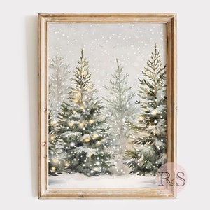 Verschneite Tannen Bäume Landschaft Kunstdruck: Weihnachten Winter Wald Aquarell (Digitaler Download)