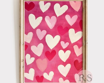 Valentine's Day Hearts Art Print: Trendy Love Poster Pink & White Heart Painting (Digital Download)