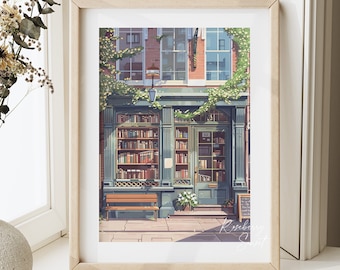 New York Bookstore Art Print: Cozy Bookshop Book Lovers Reading Poster (Digital Download)