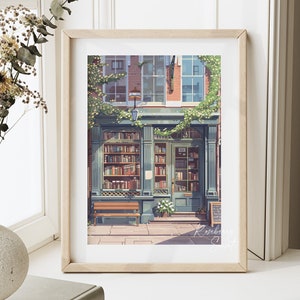New York Bookshop Kunstdruck im Anime Stil | Buchladen Poster Lesung Kunstdruck | Buch-Liebhaber druckbare Wandkunst JPG digitaler Download