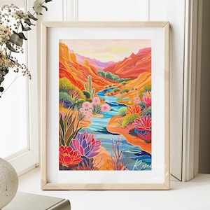 Colorful Western Desert Wildflower Landscape Art Print | Wild West Desert Botanical Wildflower Landscape Printable Art JPG Digital Download