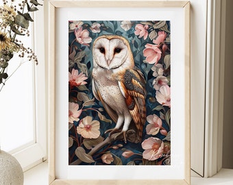 Rosa Eulen Art Print: Waldtier verzauberter Wald (Digitaler Download)