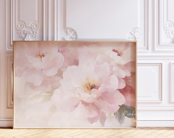 Pfingstrose Coquette Kunstdruck: Rosa Pfingstrosen Blumenmarkt Gemälde (Digitaler Download)