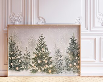 Christmas Trees Winter Landscape Art Print: Snowy Pine Tree Forest Watercolor (Digital Download)