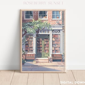New York Bookshop Kunstdruck im Anime Stil | Buchladen Poster Lesung Kunstdruck | Buch-Liebhaber druckbare Wandkunst JPG digitaler Download