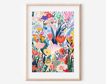 Bunter Frühling Wildblumen Kunstdruck: Maximalistisches Blumenbild (Digitaler Download)