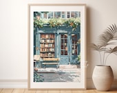 New York Bookshop Art Print: Reading Poster Book Lovers Bookstore Painting (Digital Download)