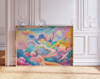 Abstract Western Desert Art Print: Pastel Maximalist Wild West Desert Painting (Digital Download)