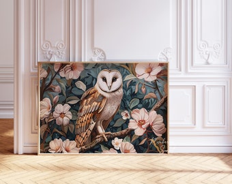 Rosa Eulen Art Print: Waldtier verzauberter Wald (Digitaler Download)