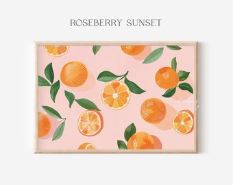 Orange Citrus Fruit Art Print: Pink Tangerine Clementine Fruit Market Painting (Digital Download)