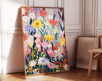 Bunter Frühling Wildblumen Kunstdruck: Maximalistisches Blumenbild (Digitaler Download)