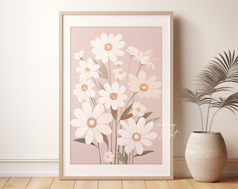 Daisy Flower Market Art Print: Boho Daisies Flower Garden Pastel Wildflower Painting (Digital Download)