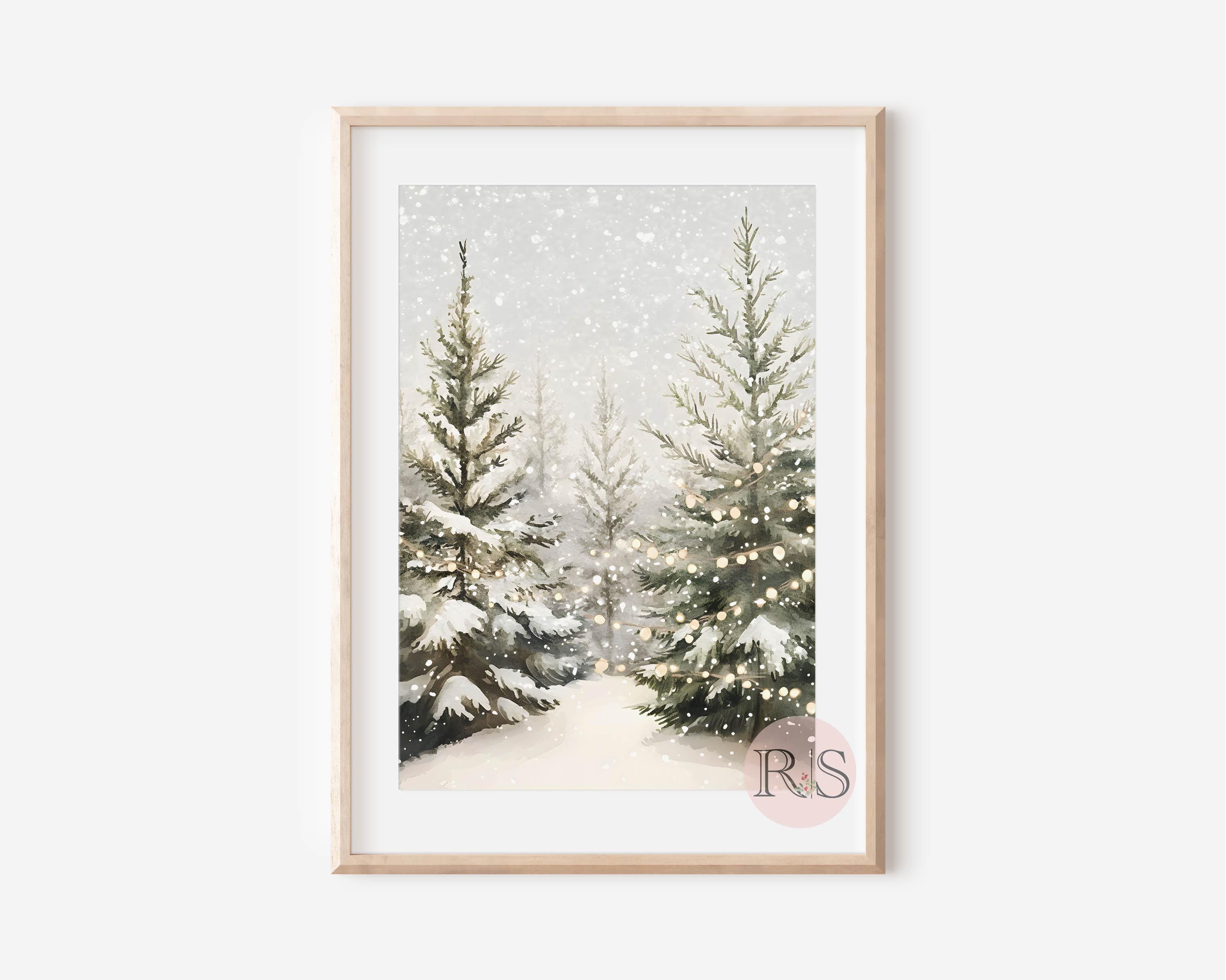 Snowy Pine Forest Art Print: Winter Christmas Pine Tree Landscape ...