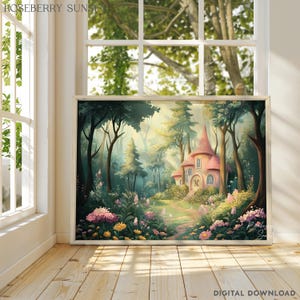 Fairytale Magical Forest Painting Art Print | Spring Floral Fairy House Enchanted Forest Magic Nursery Printable Art JPG Digital Download