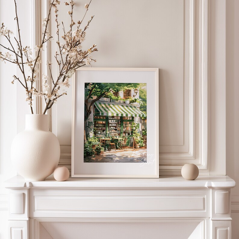 Vintage Coffee Shop French Cafe Painting Art Print | Cozy Coffee Shop Spring Corner Shop Coffee Poster Printable Art
