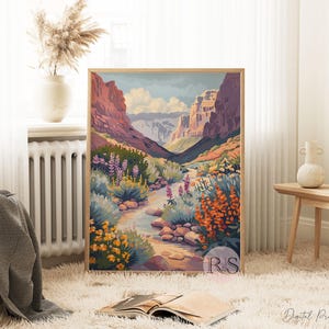 Summer Blooms Mountain River Floral Landscape Art Print | Rocky Mountain Wildflower Muted Toned Landscape Printable Art