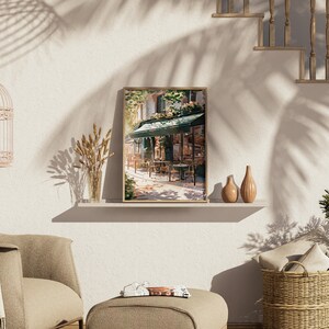 Vintage Coffee Shop French Cafe Painting Art Print | Cozy Coffee Shop Spring Corner Shop Coffee Poster